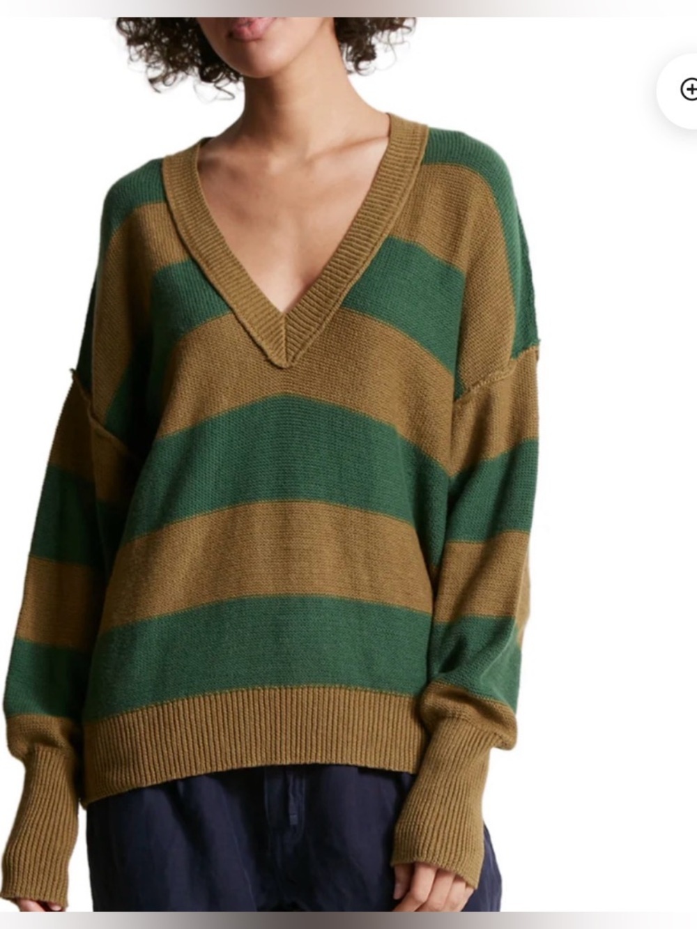 NSF Gracie V Neck Longer Length Striped Sweater SZ M Juniper Camo